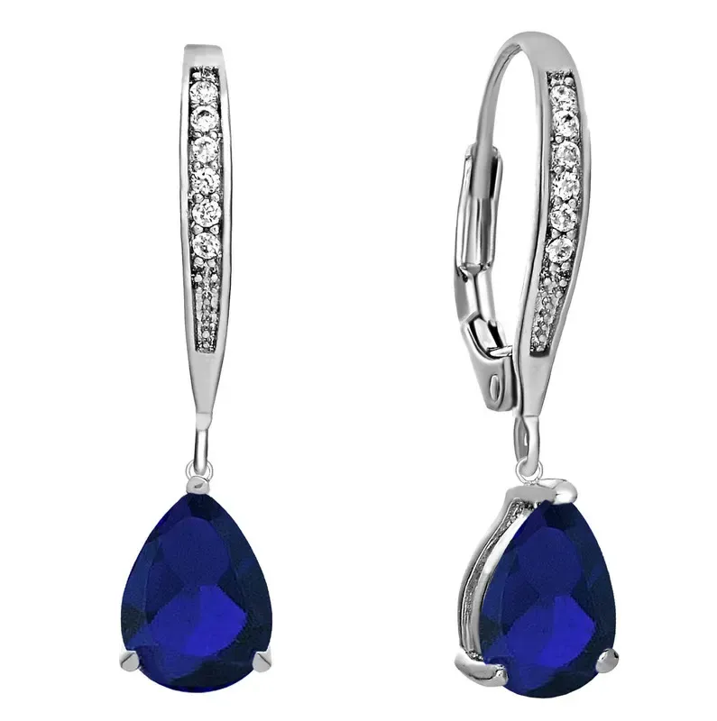 Genevive Dazzling Sterling Silver White Gold Plating with Sparkling Pear-Shaped Colored Cubic Zirconia Drop Earrings sold by Reitmans product image thumbnail 4