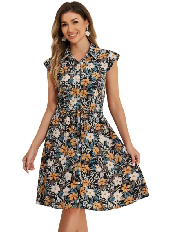 Allegra K- Cap Sleeve Chiffon Floral Smocked Dress sold by Reitmans