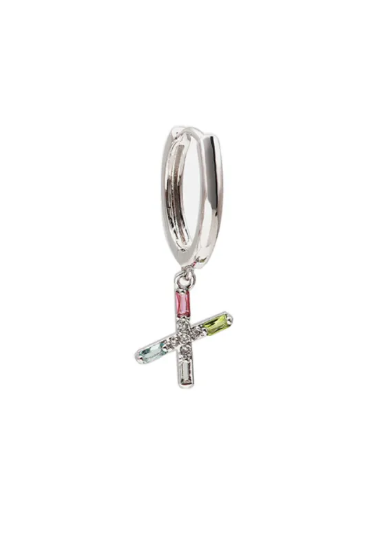 Classicharms-Single Pavé Initial Charm Drop Huggie Hoop Earring-Letter X sold by Reitmans