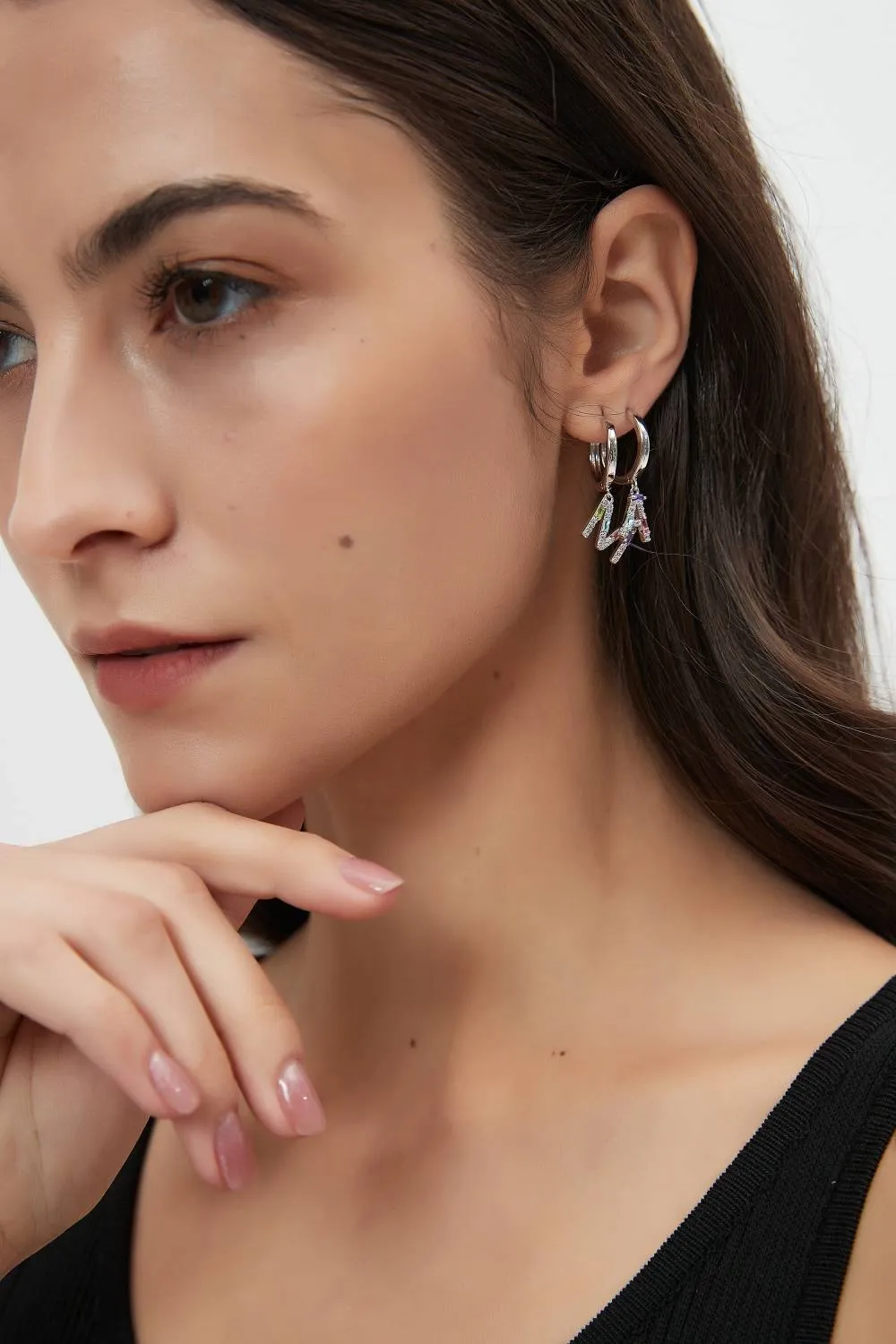 Classicharms-Single Pavé Initial Charm Drop Huggie Hoop Earring-Letter X sold by Reitmans product image thumbnail 3