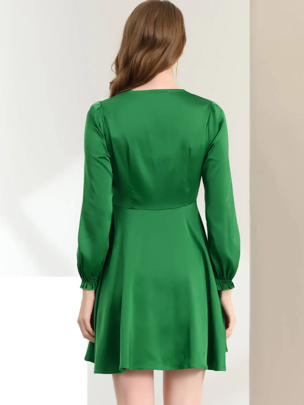 Allegra K- Satin V Neck Tie Waist Ruffle Hem Mini Dress sold by Reitmans product image thumbnail 5