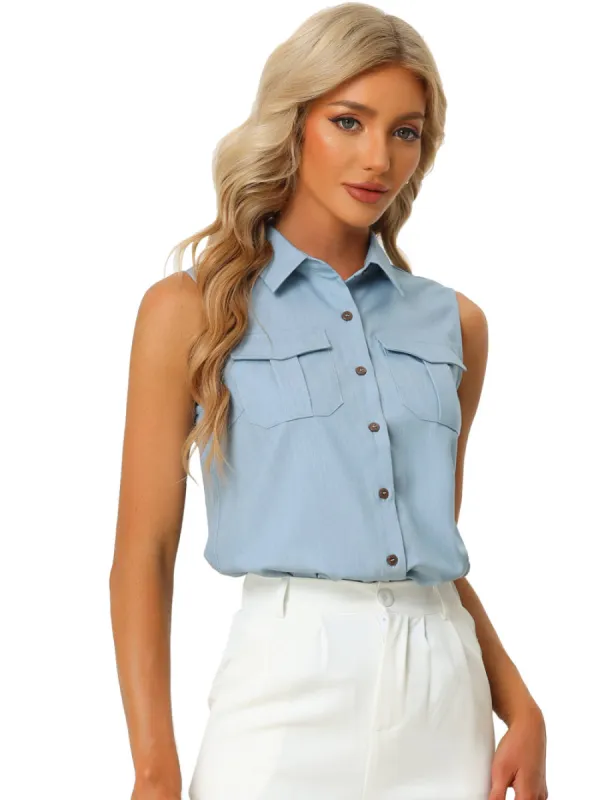 Allegra K - Sleeveless Work Collared Button Down Shirt sold by Reitmans