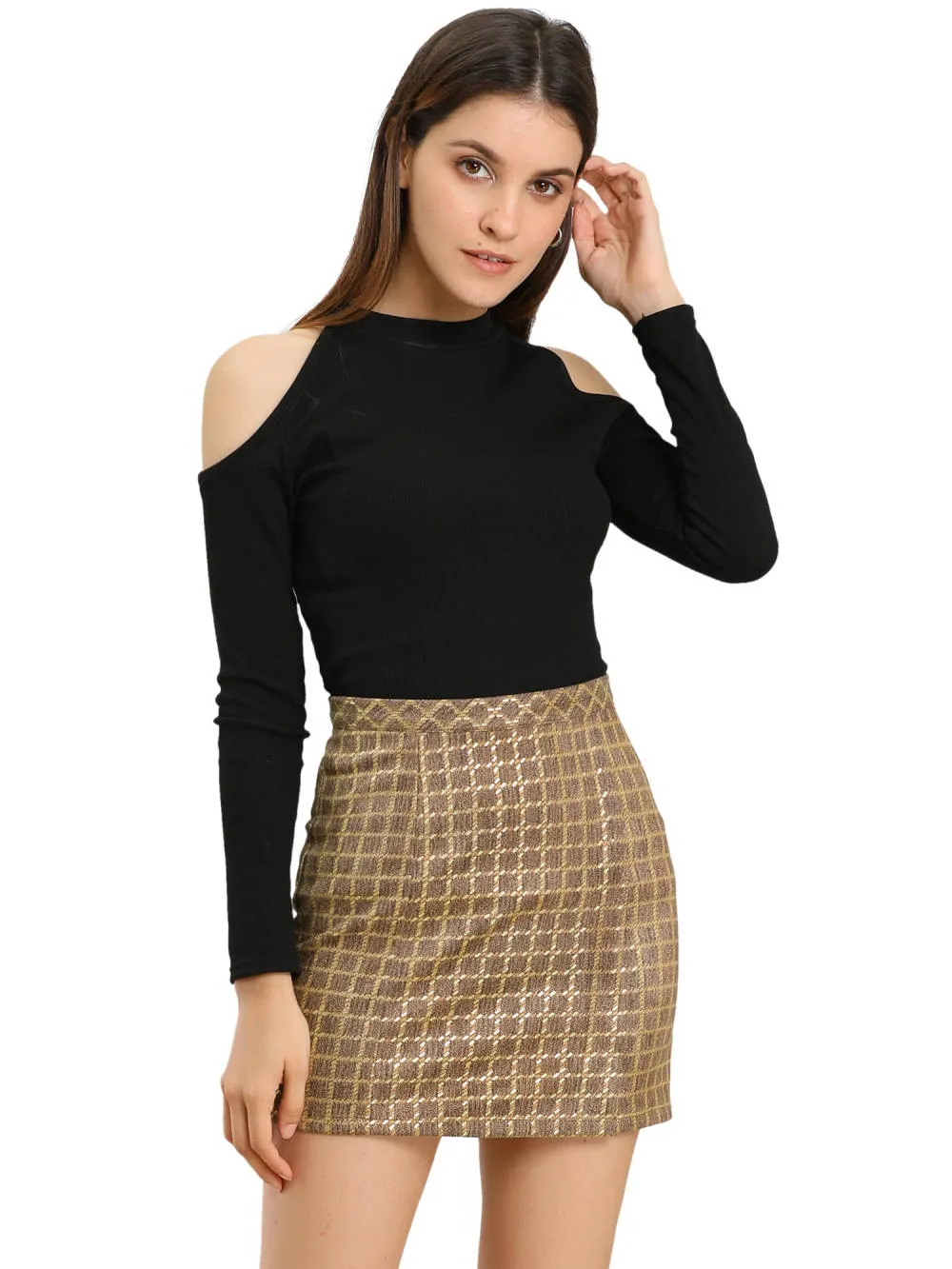 Allegra K - Faux Suede Check Slit Mini Skirt sold by Reitmans