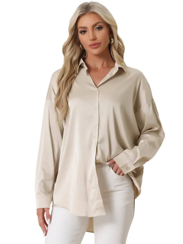 Allegra K- Satin Collared Loose Oversized Shirts sold by Reitmans