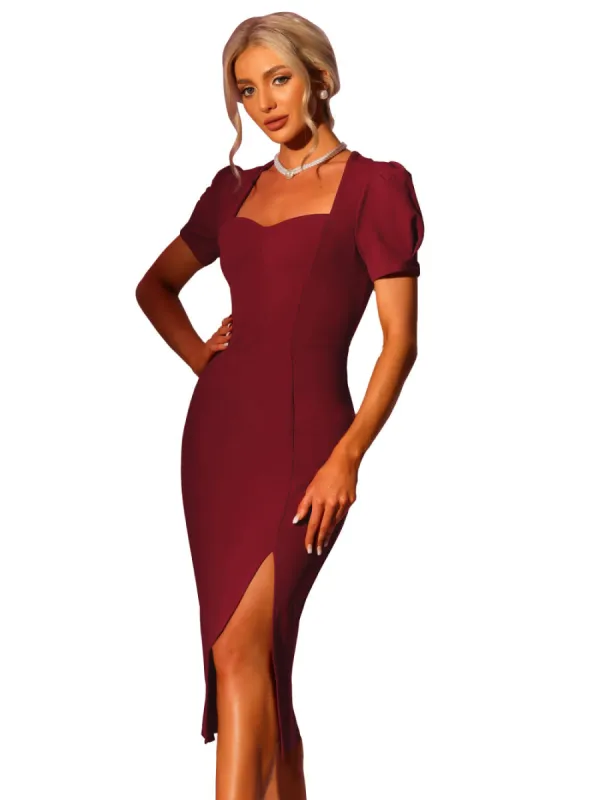 Allegra K- Midi Elegant Sweetheart Neck Split Bodycon Dress sold by Reitmans