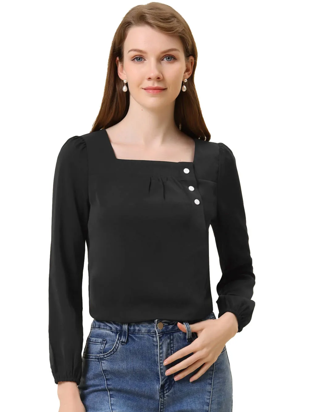 Allegra K- Square Neck Casual Long Sleeve Top sold by Reitmans