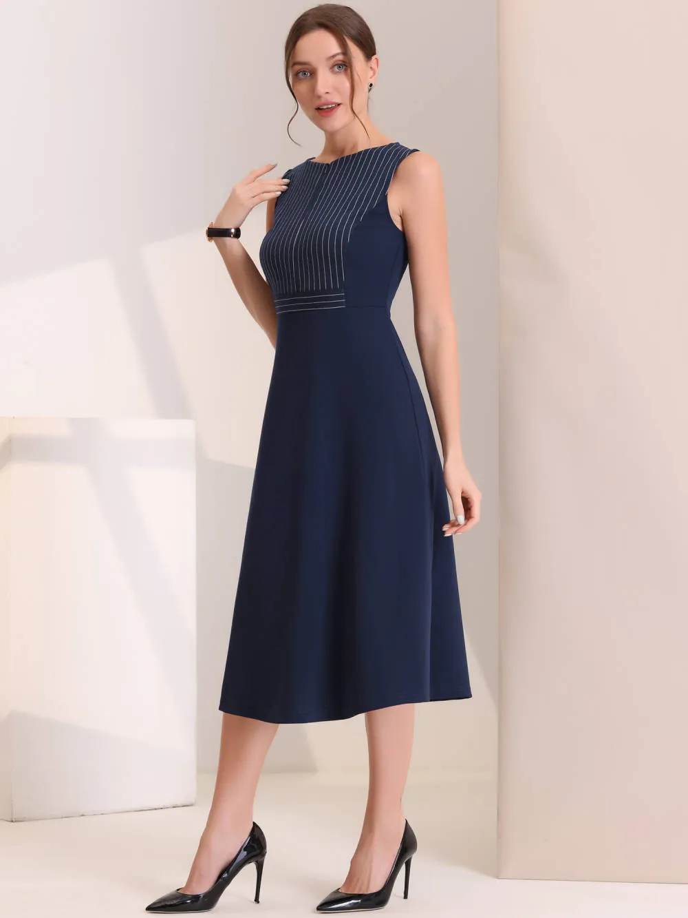 Allegra K- Striped Crew Neck Sleeveless Midi Dress sold by Reitmans product image thumbnail 2