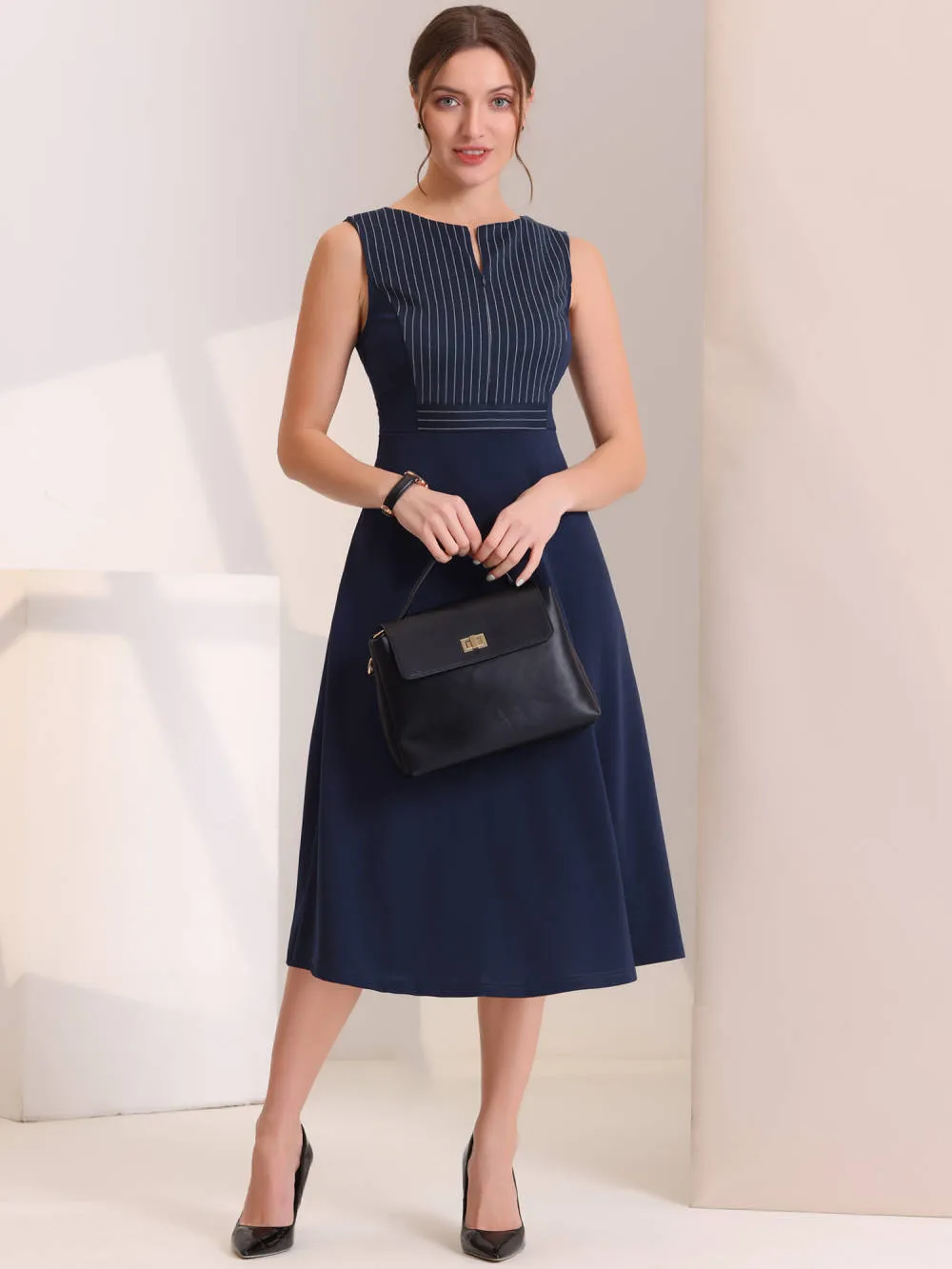 Allegra K- Striped Crew Neck Sleeveless Midi Dress sold by Reitmans product image thumbnail 3