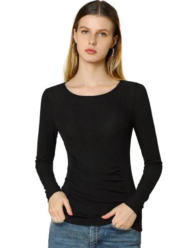 Allegra K- Round Neck Long Sleeve Fitted Ruched Top sold by Reitmans