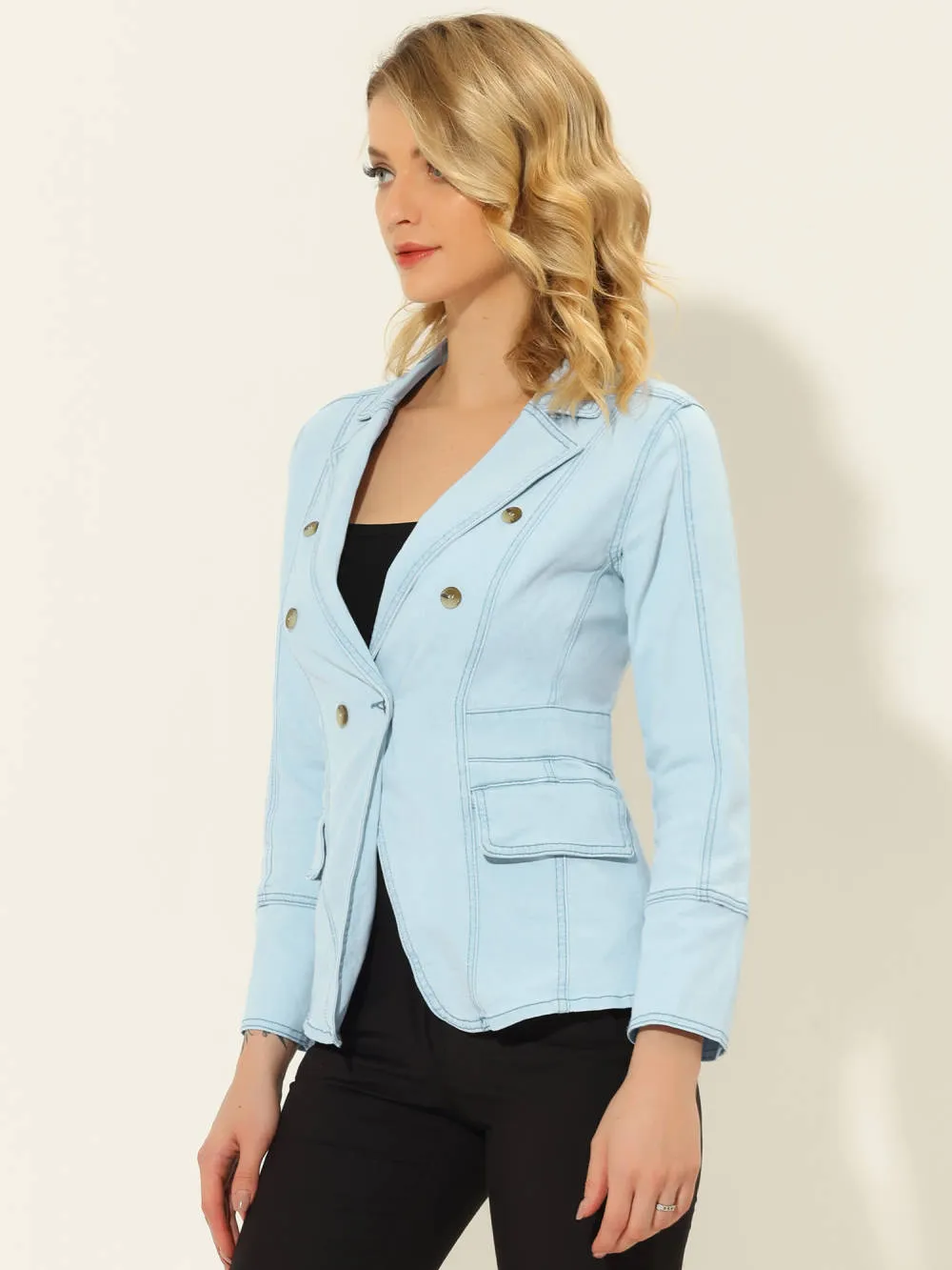 Allegra K- Notched Lapel Button Denim Jacket with Pockets sold by Reitmans product image thumbnail 3