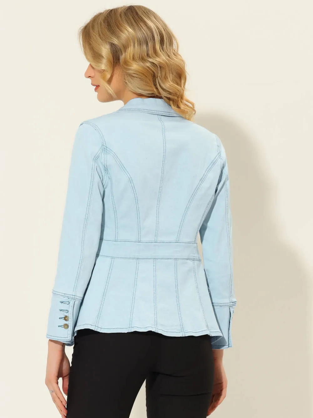 Allegra K- Notched Lapel Button Denim Jacket with Pockets sold by Reitmans product image thumbnail 4