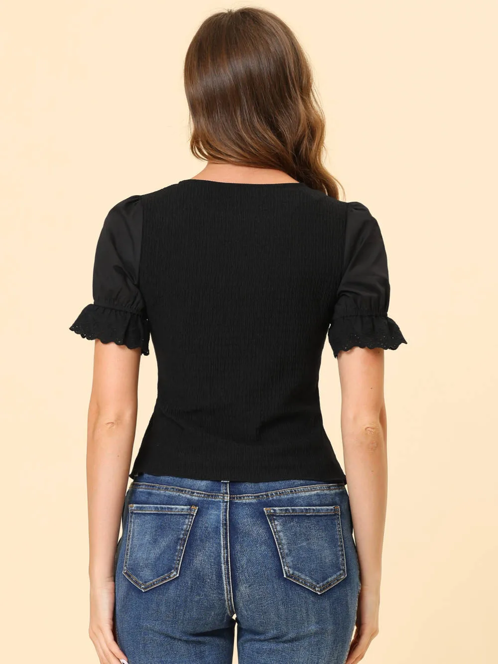 Allegra K- Smocked Round Neck Ruffle Puff Sleeve Blouse sold by Reitmans product image thumbnail 4