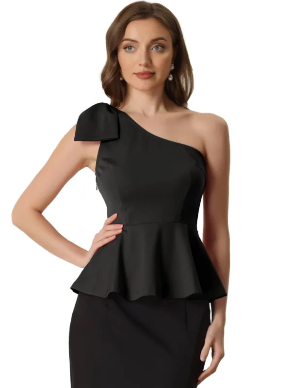 Allegra K- One Shoulder Bow Ruffled Peplum Top made by Reitmans