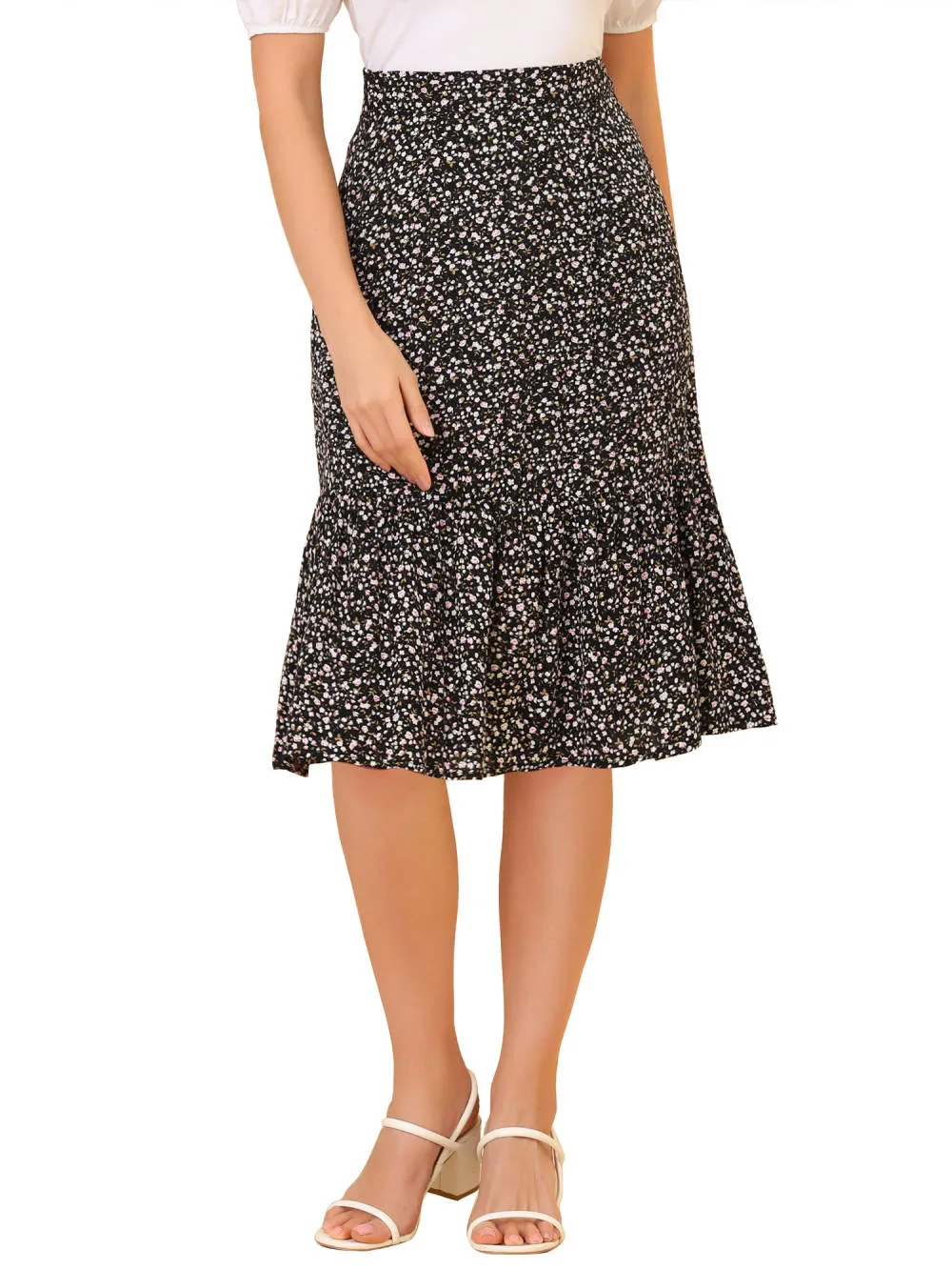 Allegra K- Floral Print Elastic Waist A-Line Midi Skirt sold by Reitmans
