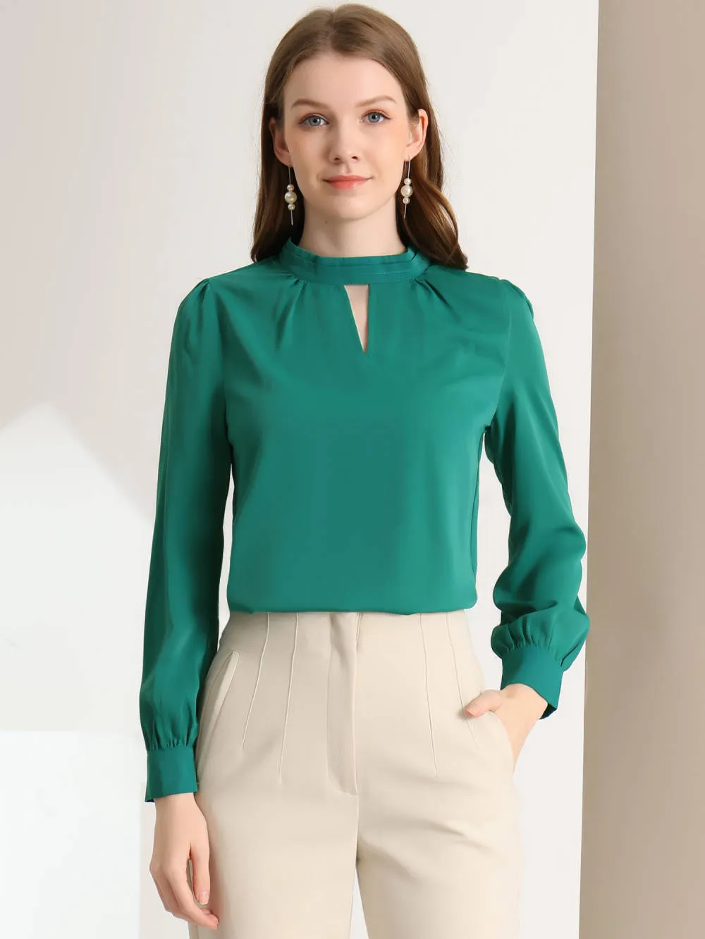 Allegra K- Stand Collar Long Sleeve Shirt Blouse sold by Reitmans product image thumbnail 2