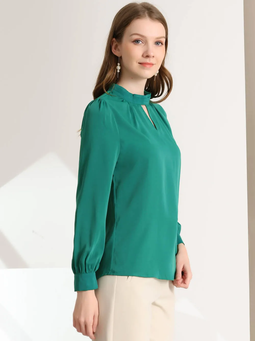 Allegra K- Stand Collar Long Sleeve Shirt Blouse sold by Reitmans product image thumbnail 4