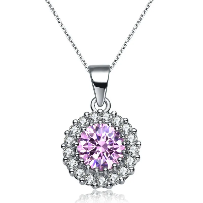 Genevive Sterling Silver with Colored Cubic Zirconia Round Pendant Necklace sold by Reitmans