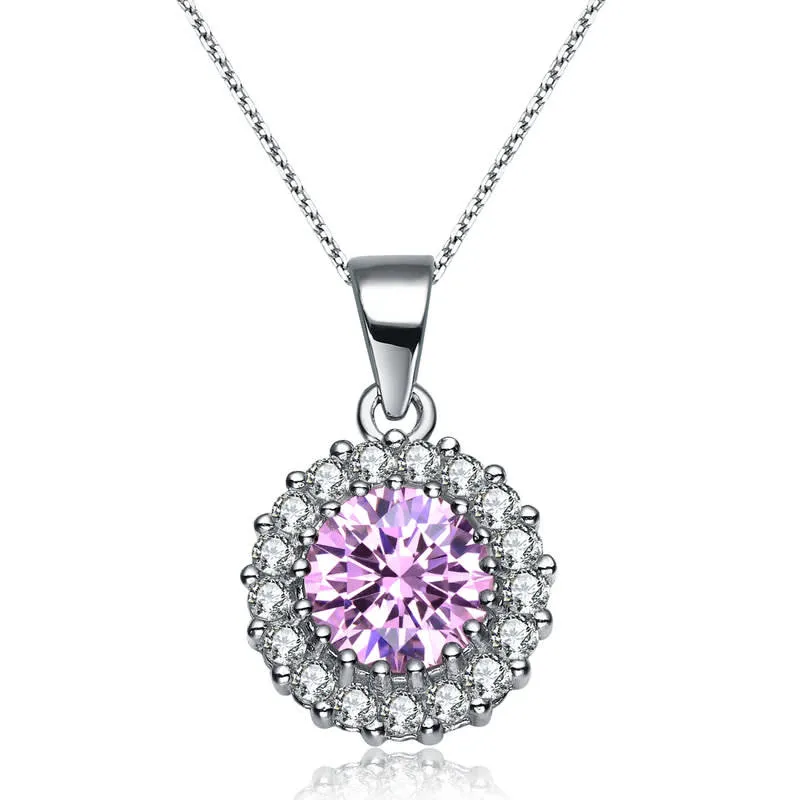 Genevive Sterling Silver with Colored Cubic Zirconia Round Pendant Necklace sold by Reitmans