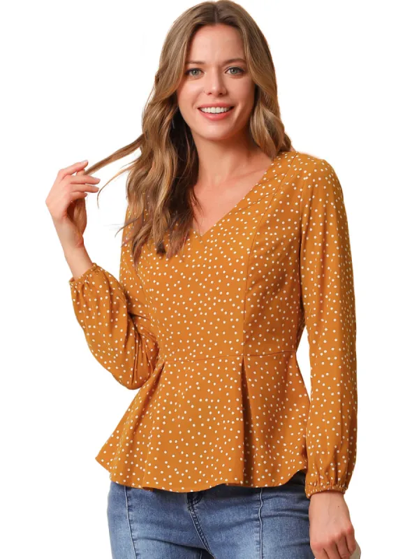 Allegra K- Dots Retro V Neck Long Sleeve Peplum Blouse made by Reitmans