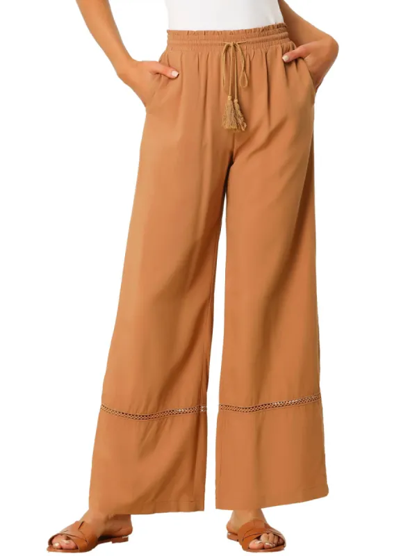 Allegra K- Wide Leg Crochet Hem Boho Palazzo Pants sold by Reitmans