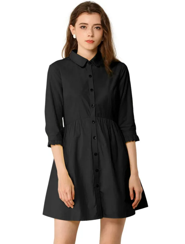 Allegra K- 3/4 Sleeve Button Up Flare Shirt Dress sold by Reitmans