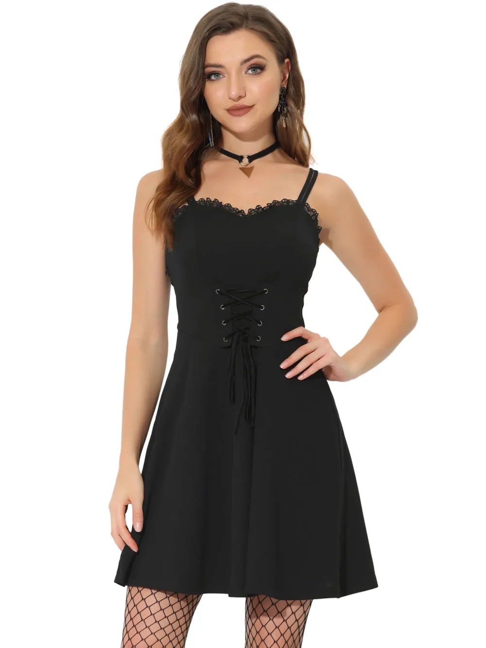 Allegra K- Lace Up Adjustable Spaghetti Strap Sleeveless Cami Dress sold by Reitmans