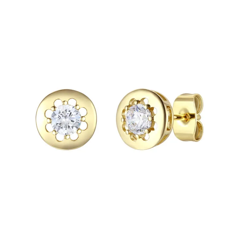 Stella Valentino Sterling Silver 14k Gold Plated with 0.60ctw Lab Created Moissanite Solitaire Modern Bezel Stud Earrings sold by Reitmans