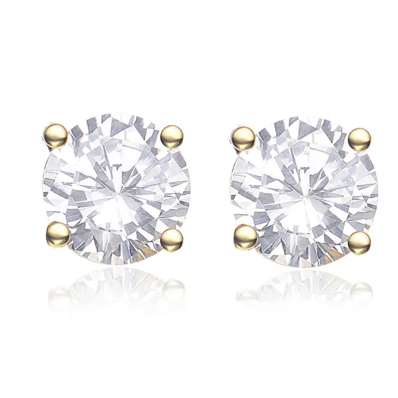 Genevive Sterling Silver 14k Yellow Gold plated with Clear Cubic Zirconia Solitaire 14mm Stud Earrings sold by Reitmans