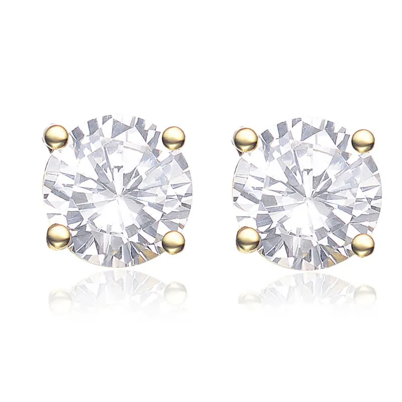 Genevive Sterling Silver 14k Yellow Gold plated with Clear Cubic Zirconia Solitaire 14mm Stud Earrings sold by Reitmans