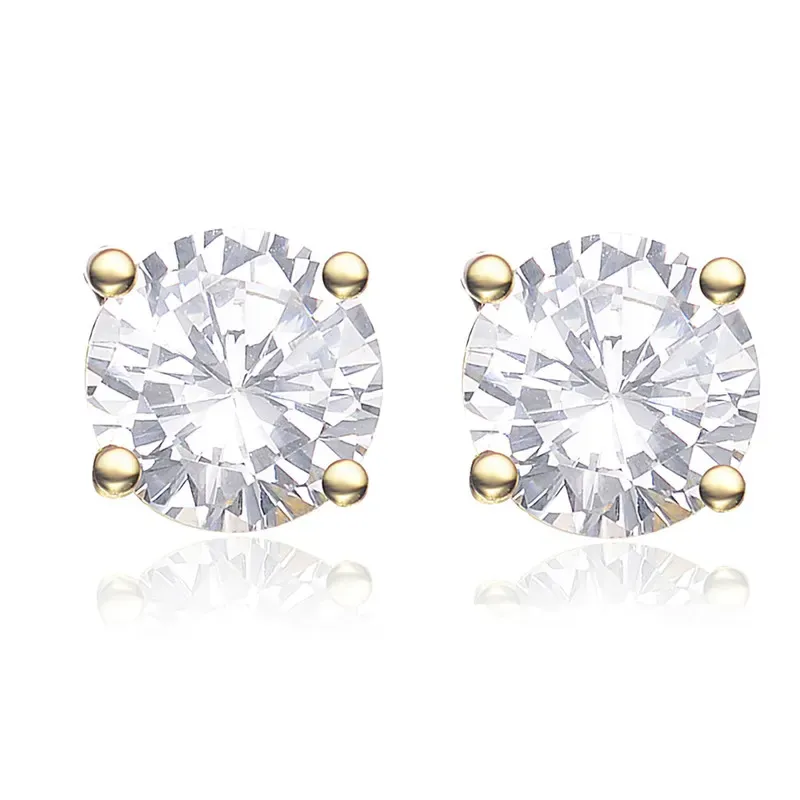Genevive Sterling Silver 14k Yellow Gold plated with Clear Cubic Zirconia Solitaire 14mm Stud Earrings sold by Reitmans product image thumbnail 2