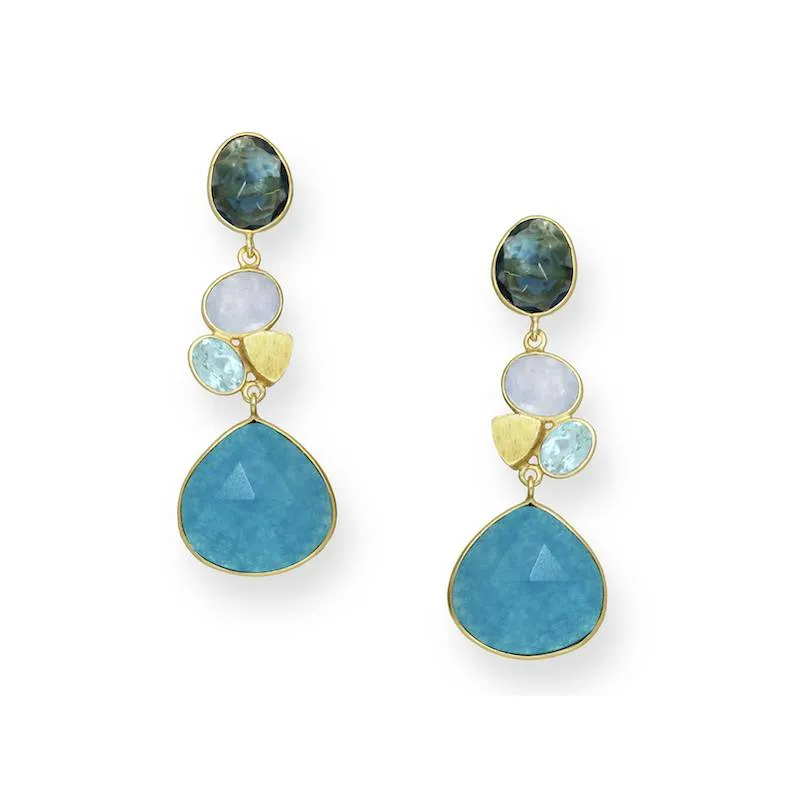 18K Goldtone Plated Sterling Silver Blue Jade & Gemstone Clustered Teardrop Drop Earrings- AG Sterling sold by Reitmans
