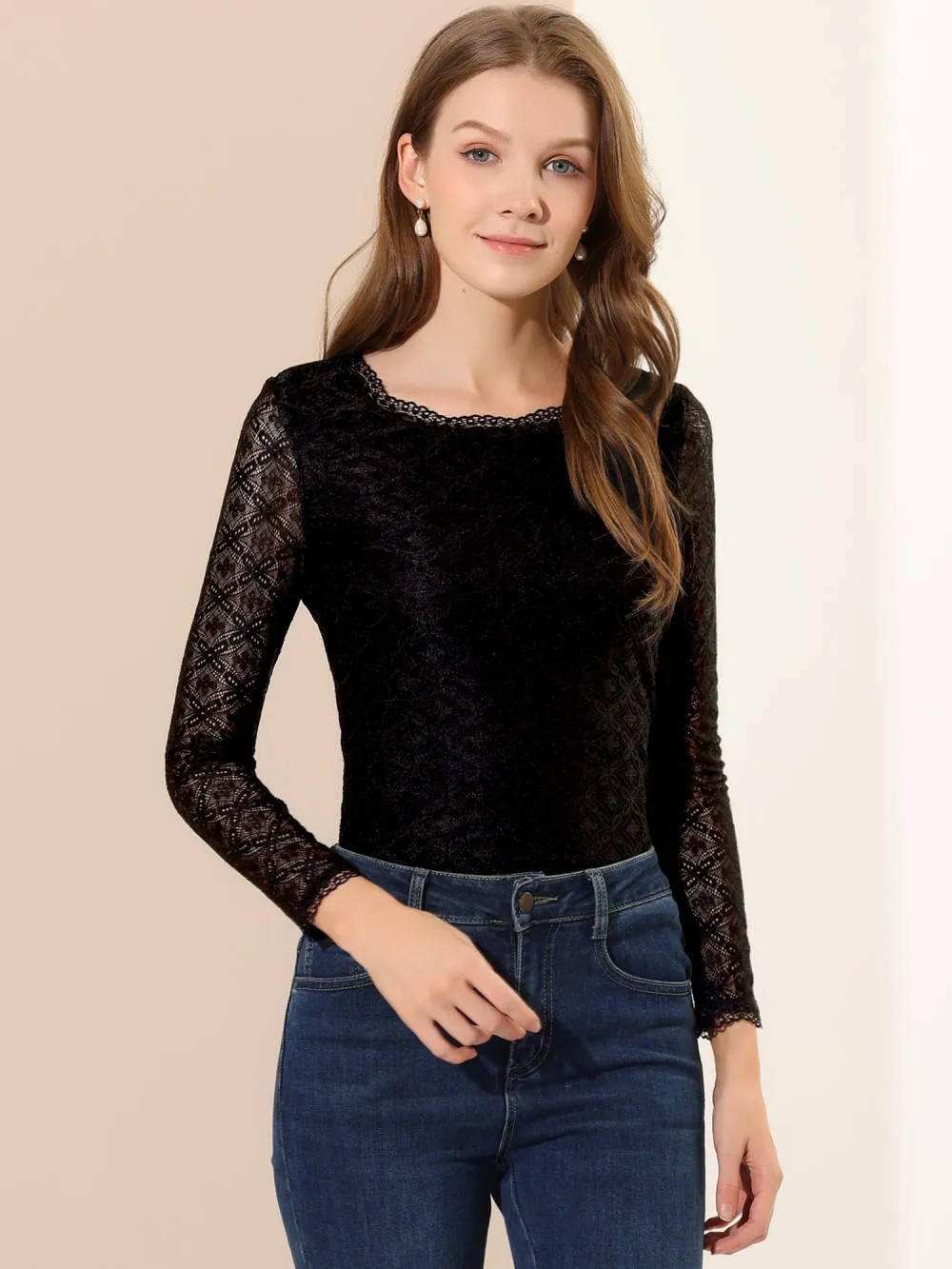 Allegra K- Round Neck Long Sleeve Embroidery Lace Blouse sold by Reitmans product image thumbnail 2