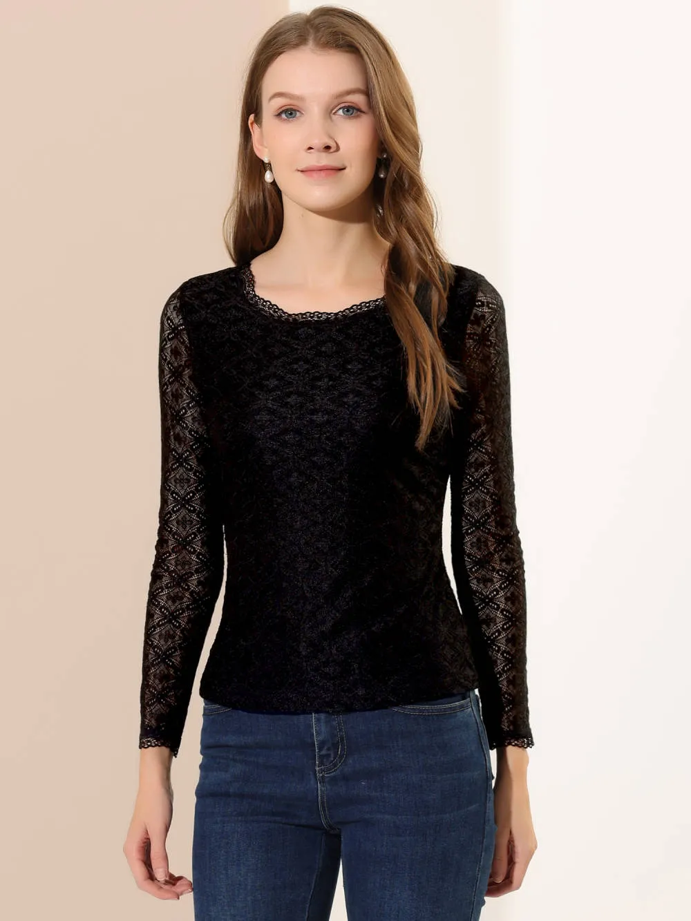 Allegra K- Round Neck Long Sleeve Embroidery Lace Blouse sold by Reitmans product image thumbnail 3