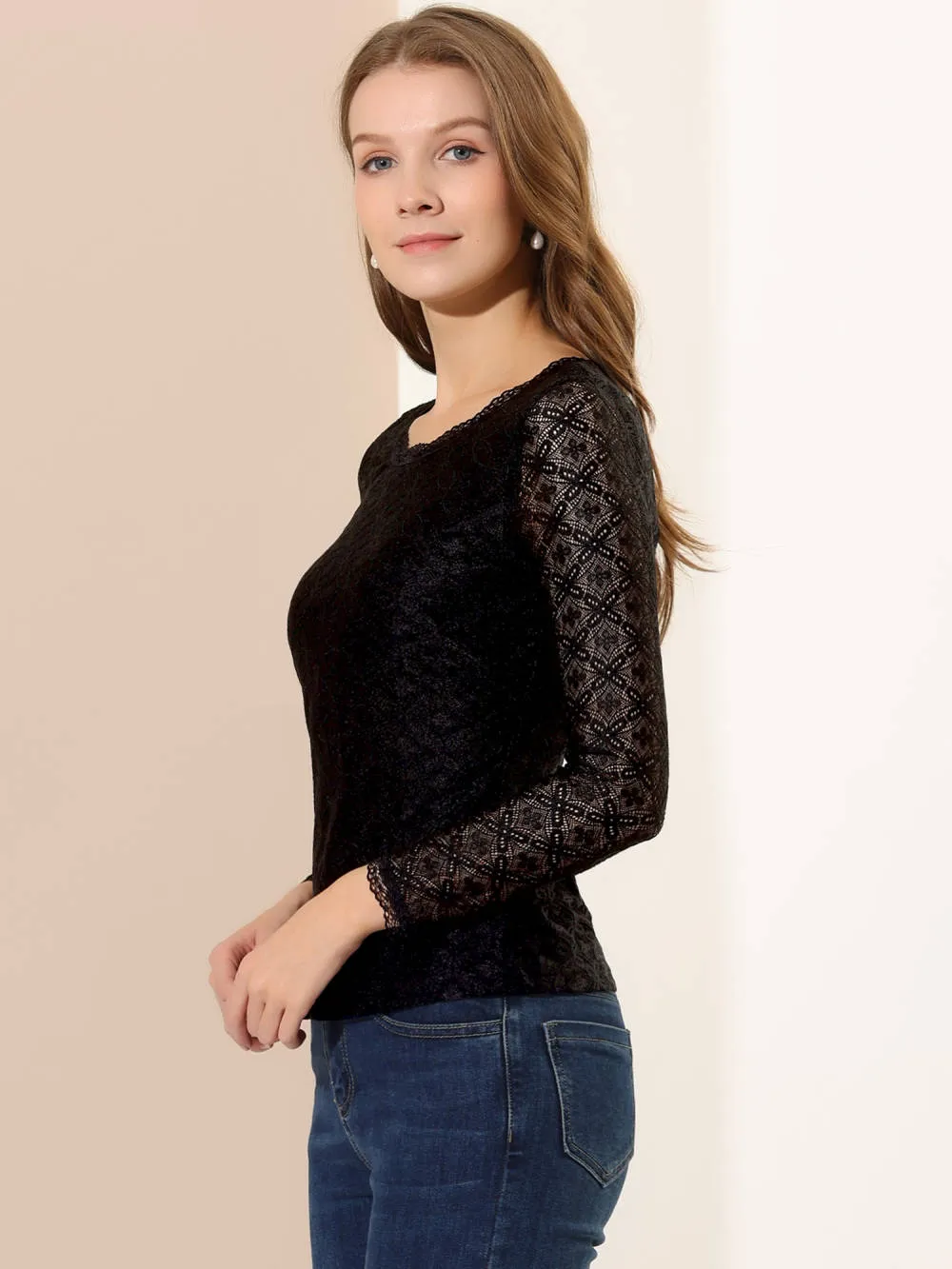 Allegra K- Round Neck Long Sleeve Embroidery Lace Blouse sold by Reitmans product image thumbnail 4