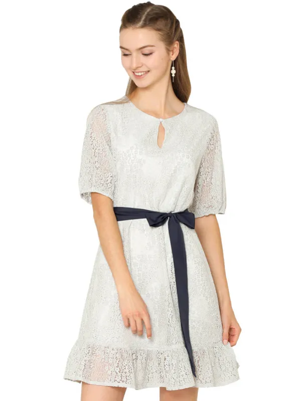 Allegra K- Lace Keyhole Tie Waist A-Line Dress made by Reitmans