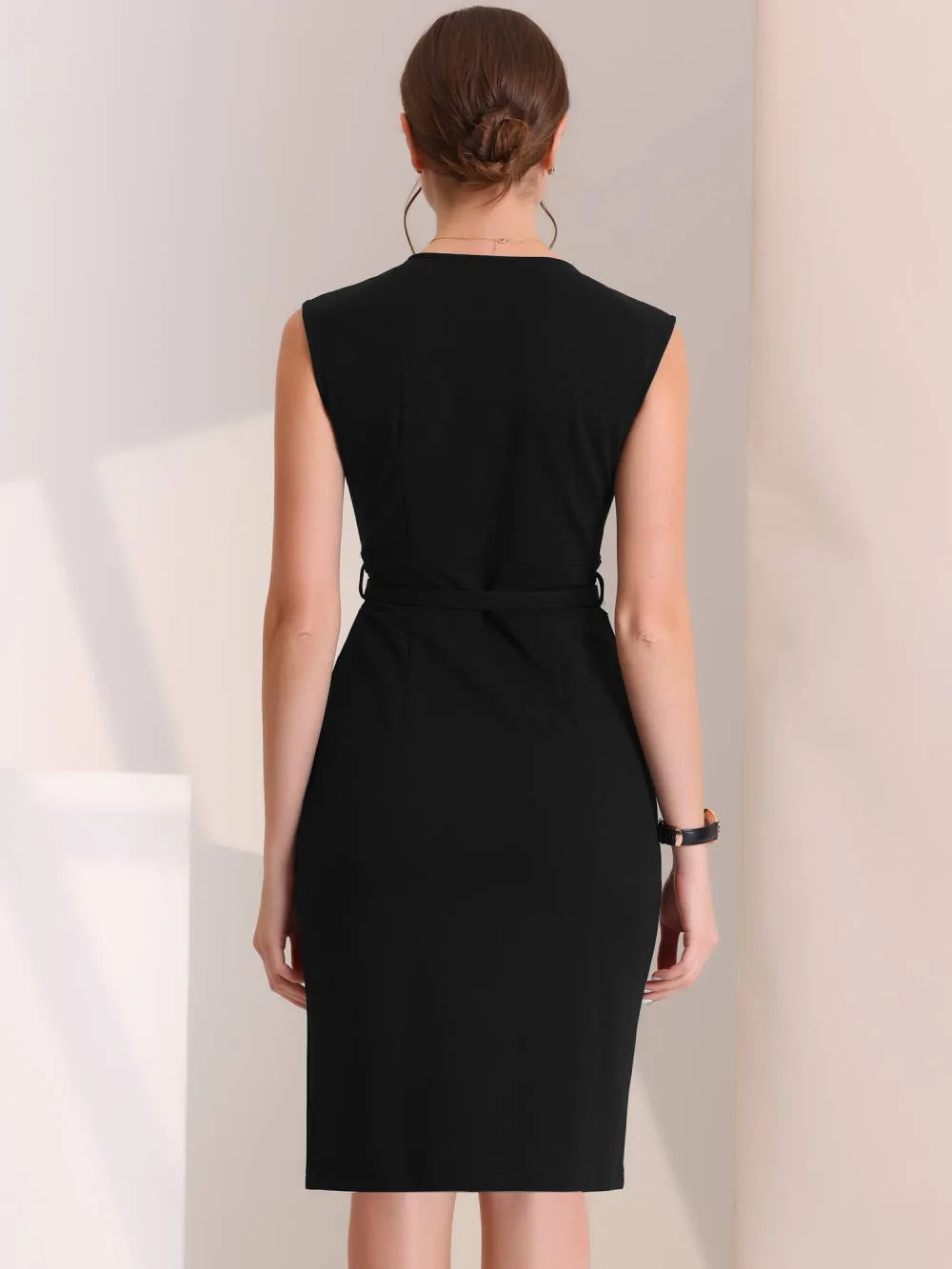 Allegra K- Sheath Sleeveless V Neck Belt Pencil Dress sold by Reitmans product image thumbnail 3