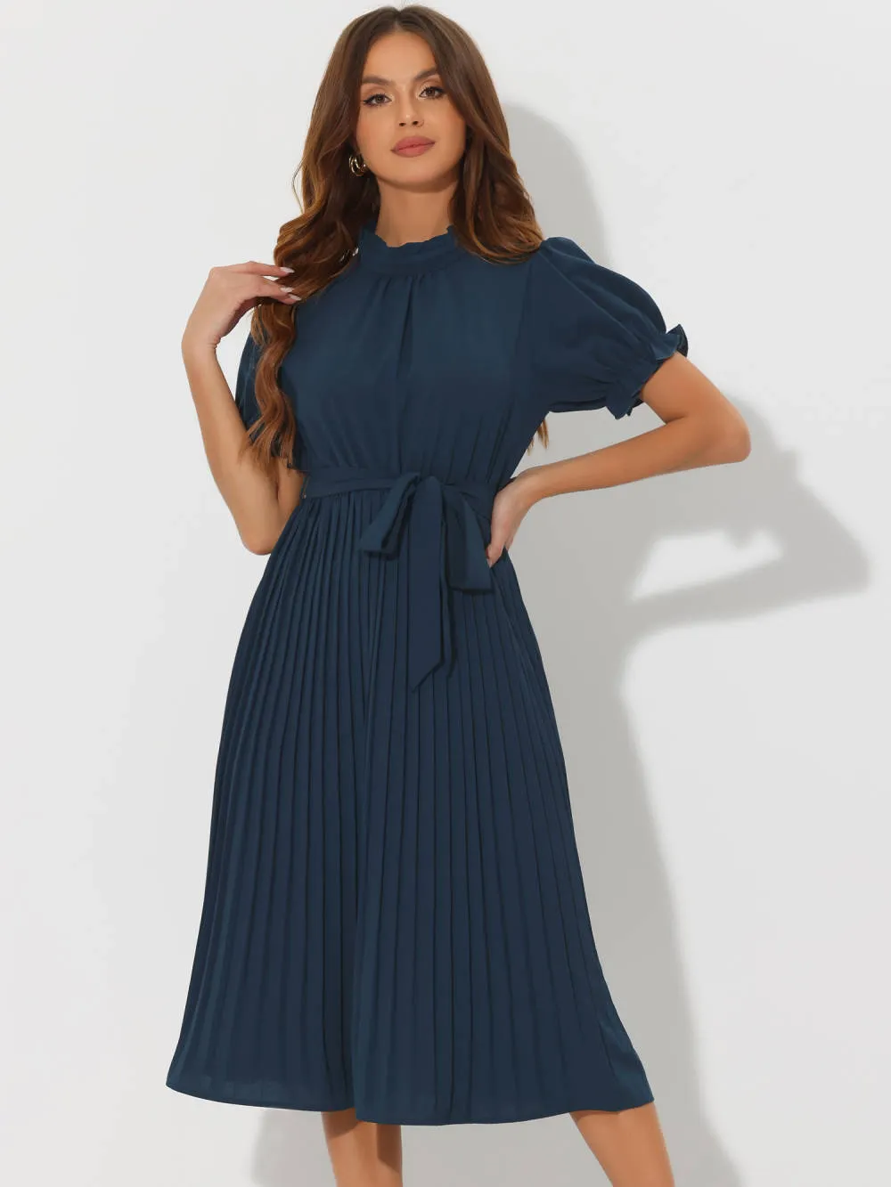 Allegra K- Pleated Ruffled Neck Belted Flowy Dress sold by Reitmans product image thumbnail 2