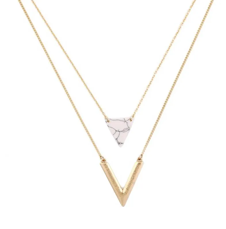Goldtone White Marbled Chevron Layered Necklace - Don't AsK sold by Reitmans