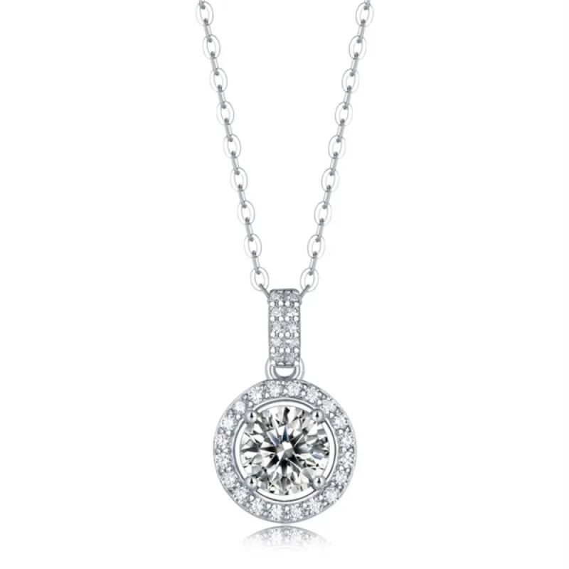 Stella Valentino Sterling Silver with 1ctw Lab Created Moissanite Halo Cluster Drop Pendant Necklace sold by Reitmans