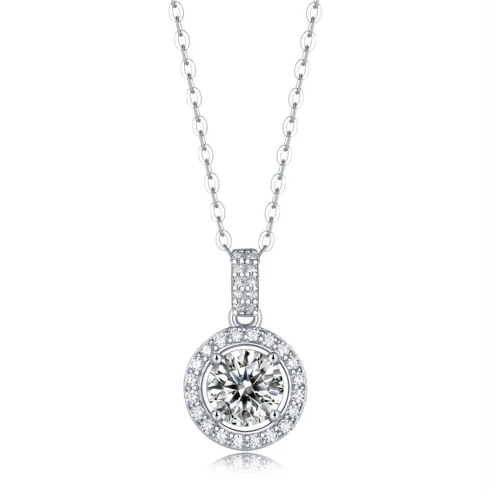 Stella Valentino Sterling Silver with 1ctw Lab Created Moissanite Halo Cluster Drop Pendant Necklace sold by Reitmans