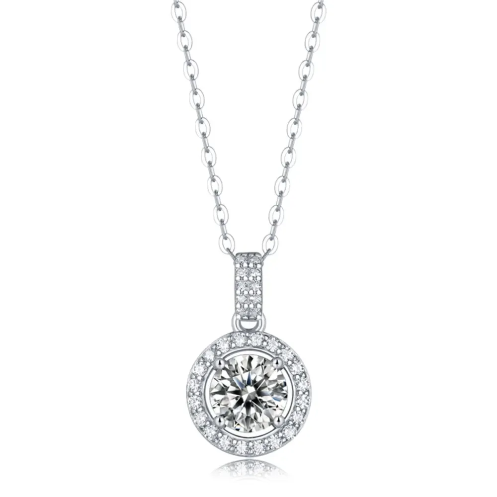 Stella Valentino Sterling Silver with 1ctw Lab Created Moissanite Halo Cluster Drop Pendant Necklace sold by Reitmans product image thumbnail 2
