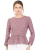 Allegra K - Round Neck Ruched 3/4 Sleeve Plaid Peplum Top sold by Reitmans