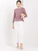 Allegra K - Round Neck Ruched 3/4 Sleeve Plaid Peplum Top sold by Reitmans