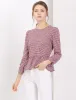 Allegra K - Round Neck Ruched 3/4 Sleeve Plaid Peplum Top sold by Reitmans