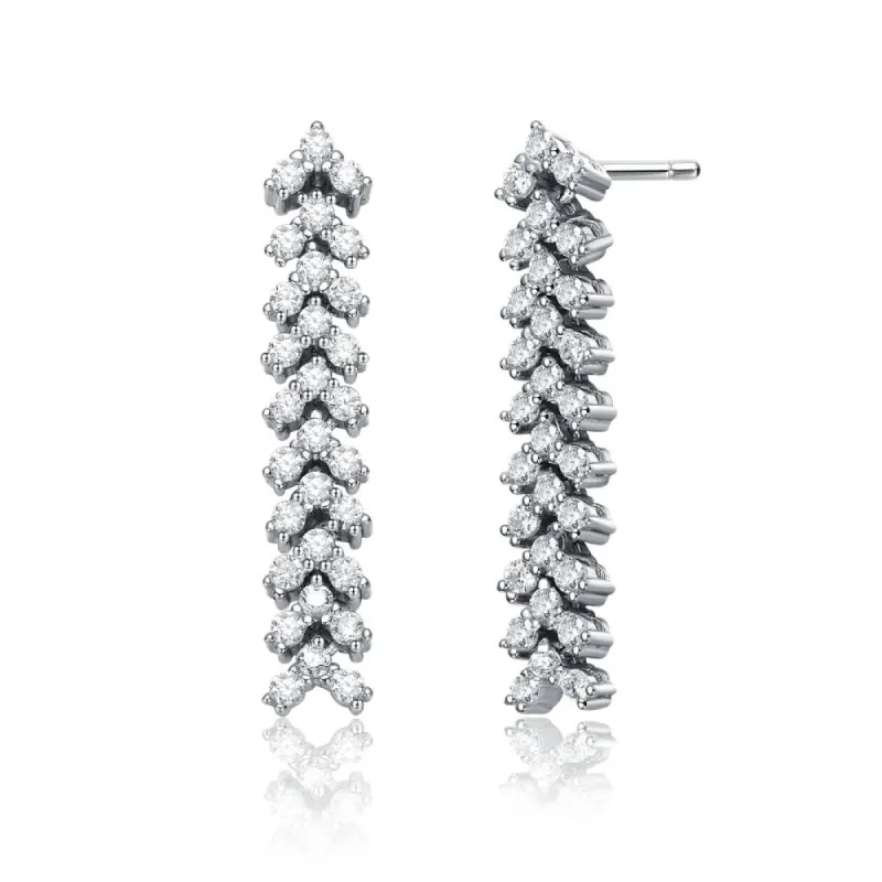 Genevive Sterling Silver White Gold Plated with Triangle Shaped Cubic Zirconia Linear Drop Earrings sold by Reitmans