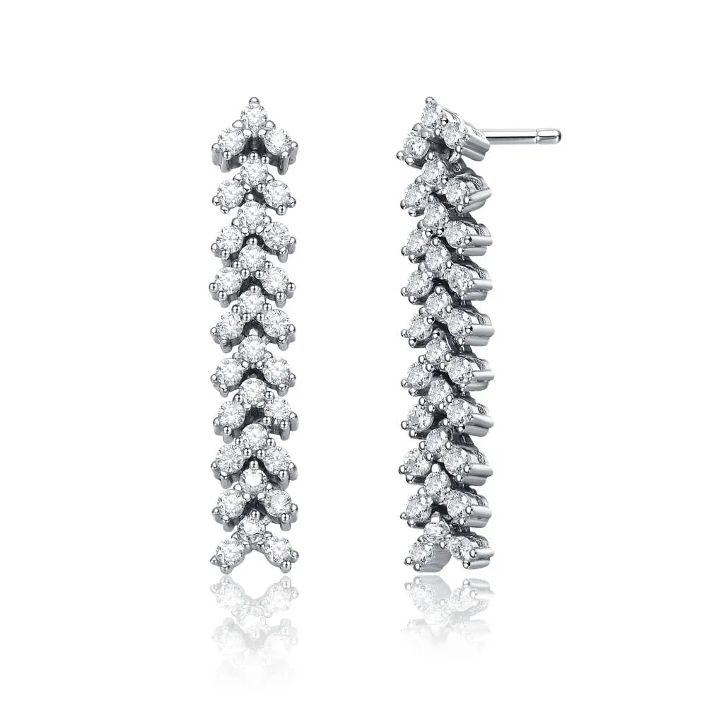 Genevive Sterling Silver White Gold Plated with Triangle Shaped Cubic Zirconia Linear Drop Earrings sold by Reitmans