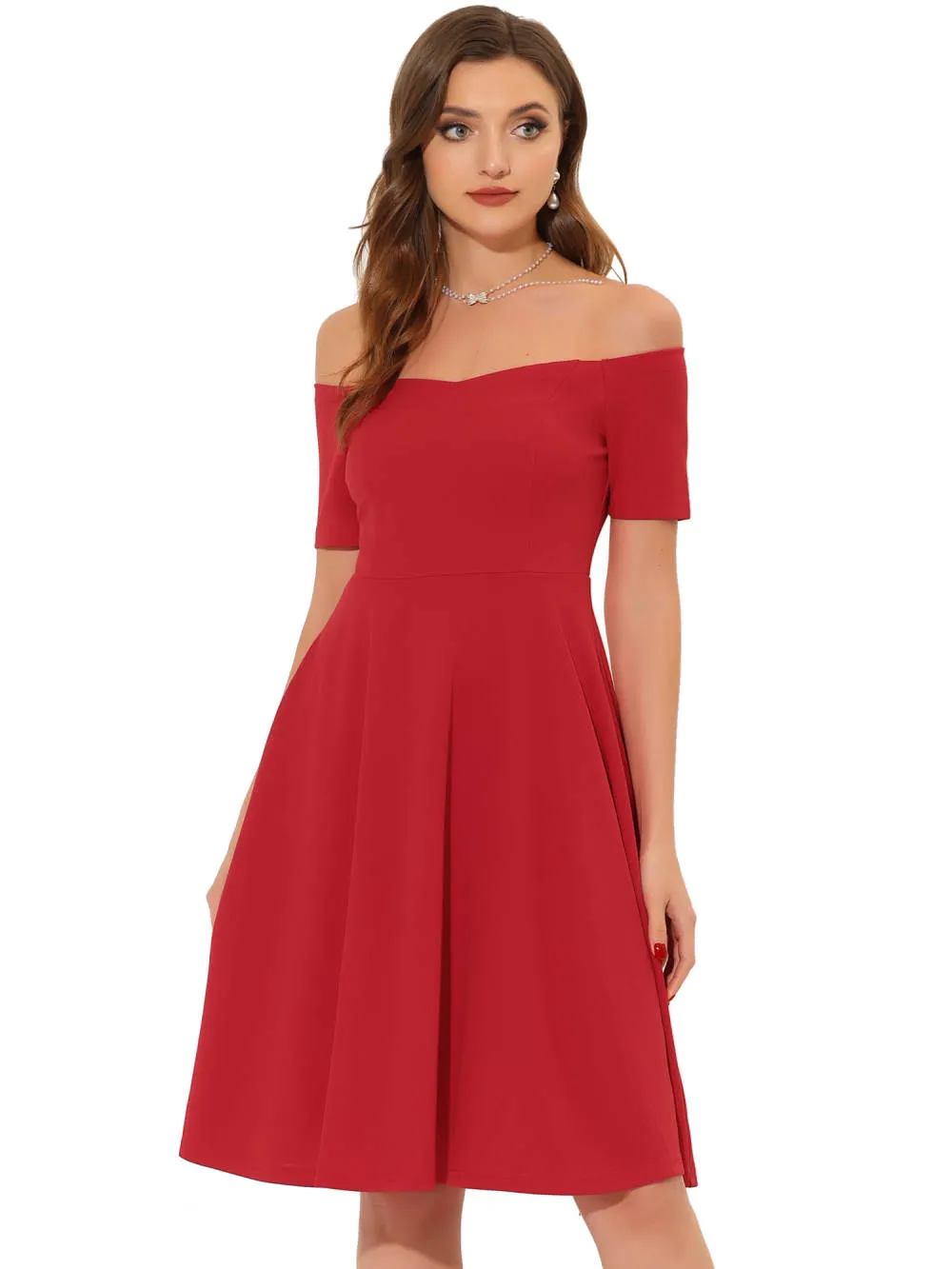 Allegra K- Elegant Short Sleeve Off the Shoulder Cocktail Dress sold by Reitmans