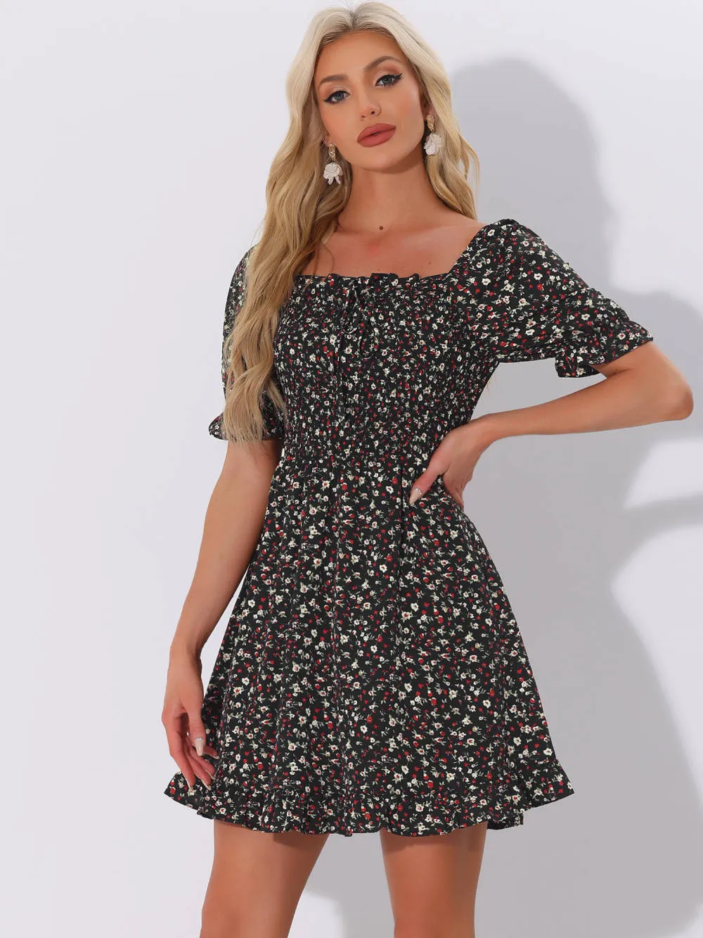 Allegra K- Square Neck Ruffled Hem Floral Smocked Dress sold by Reitmans product image thumbnail 2