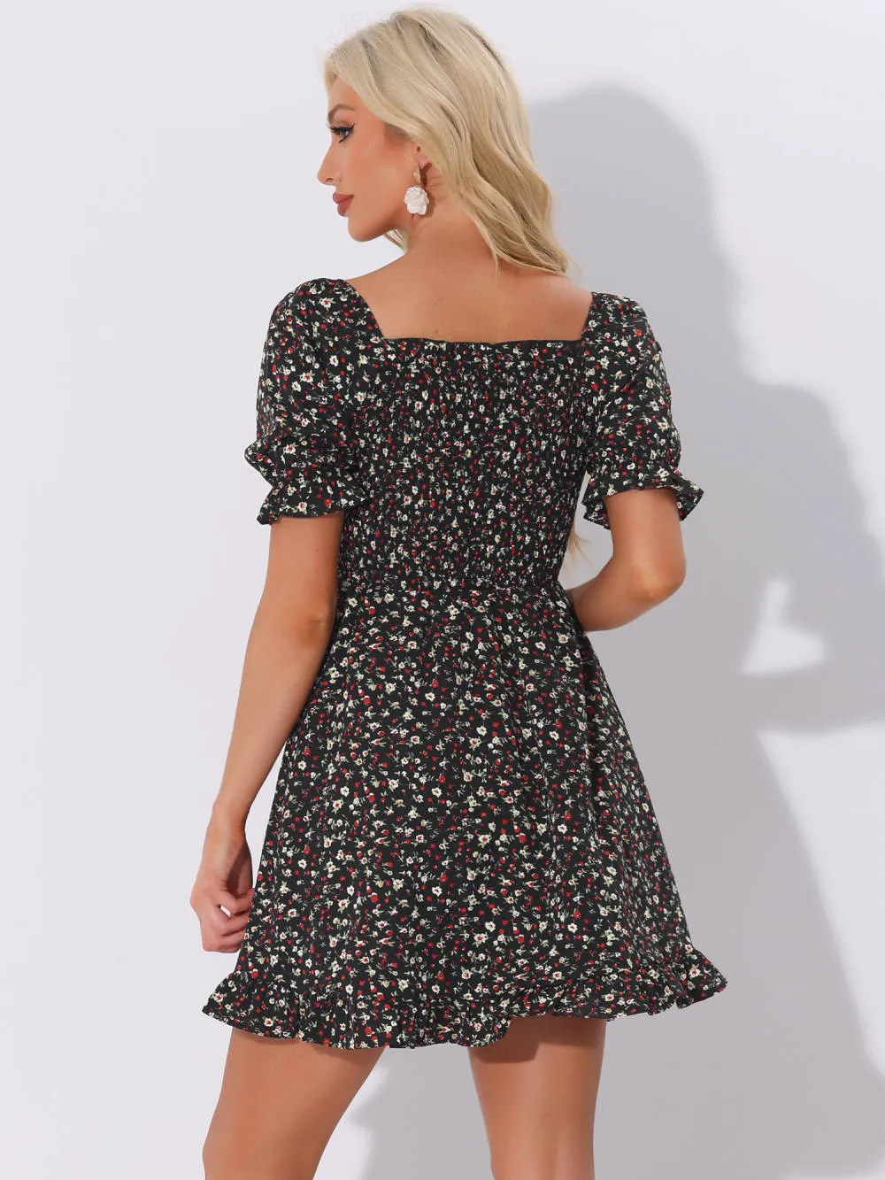 Allegra K- Square Neck Ruffled Hem Floral Smocked Dress sold by Reitmans product image thumbnail 4