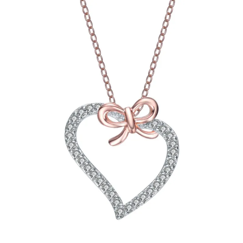 Genevive Rose-plated Sterling Silver Cubic Zirconia Heart And Bowtie Necklace sold by Reitmans